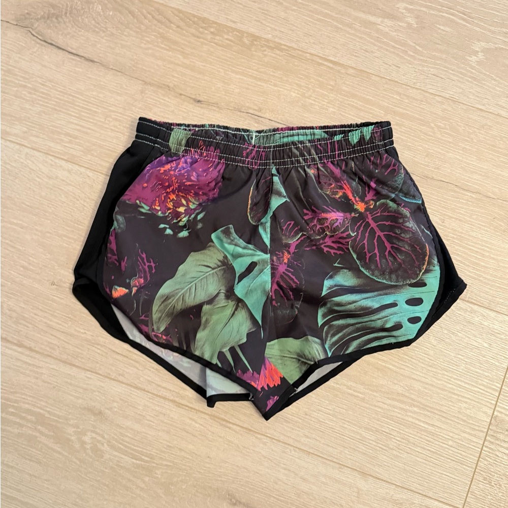 Nike Girl’s Black and Green Floral Athletic Shorts